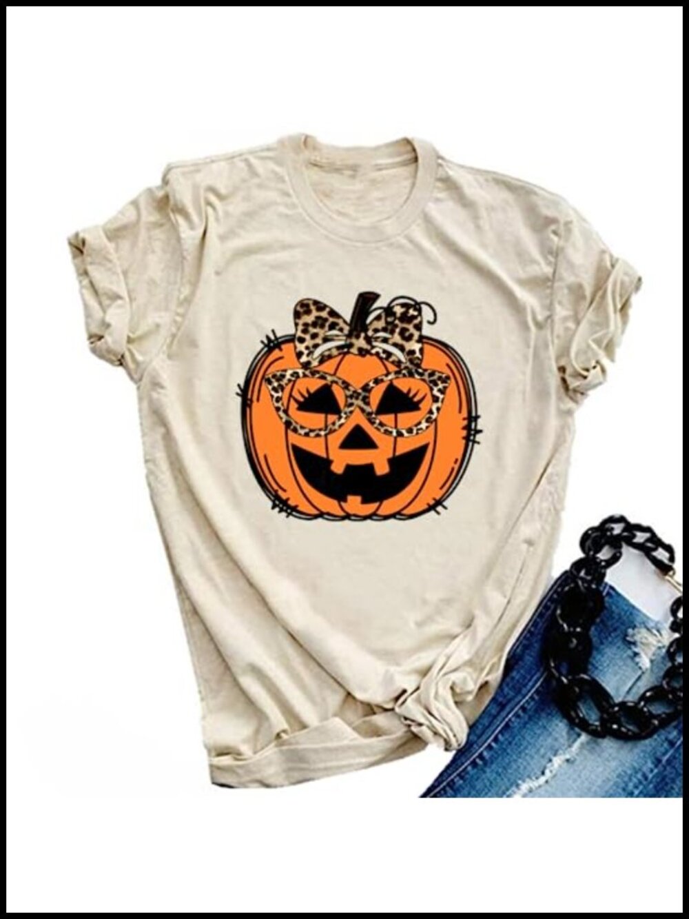 Women's Funny Halloween Pumpkin T-Shirt Cotton Blend Short Sleeve Crew Neck